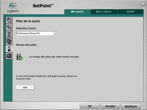 Logitech SetPoint - Niveau des piles