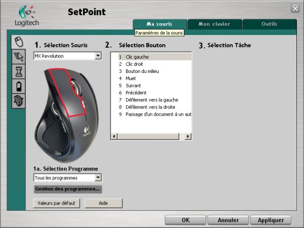 Logitech MX Revolution : paramétrage des boutons
