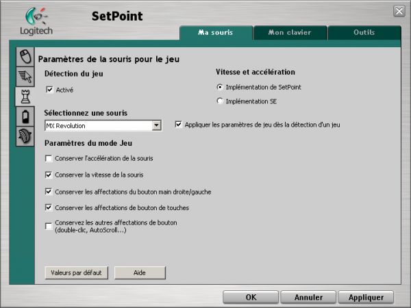 Logitech MX Revolution : paramétrage pour les jeux