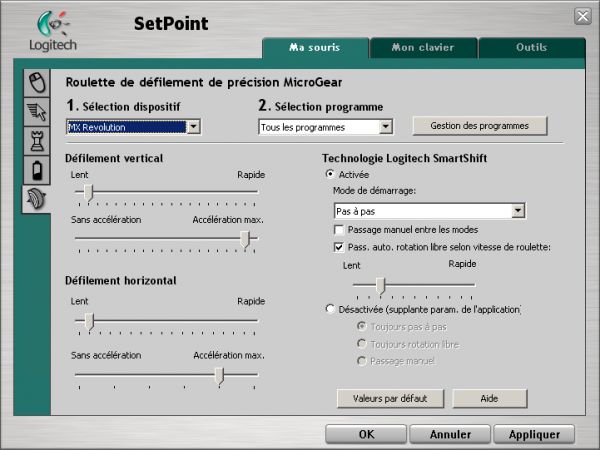 Logitech MX Revolution : paramétrage de la molette