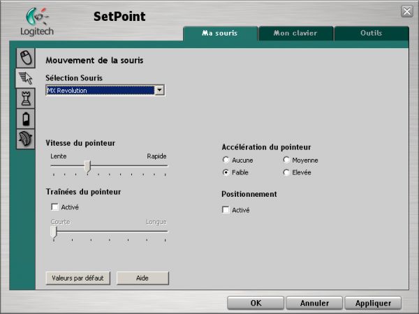 Logitech MX Revolution : paramétrage du curseur